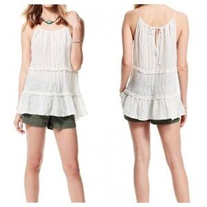 CALYPSO ST. BARTH Ivory Linen Halter Tie Neck Tiered Ruffle Trim Trapeze Tank XS